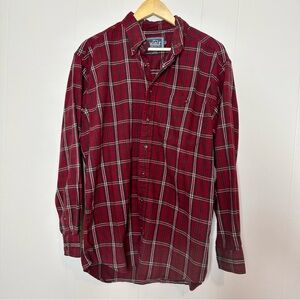Woolrich Shirt Red Burgundy Green Plaid Flannel Mens Size Large